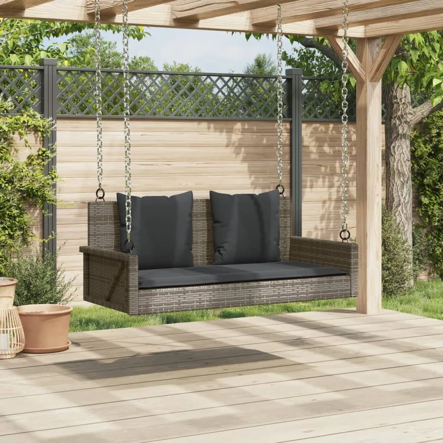 Balancelle avec coussins gris 119x56x48 cm résine tressée - 3