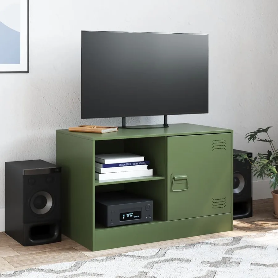 Meuble TV vert olive 67x39x44 cm acier - 3