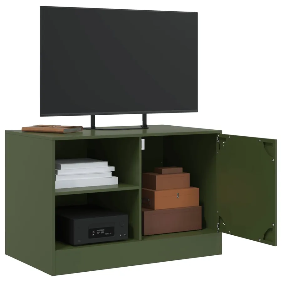 Meuble TV vert olive 67x39x44 cm acier - 5