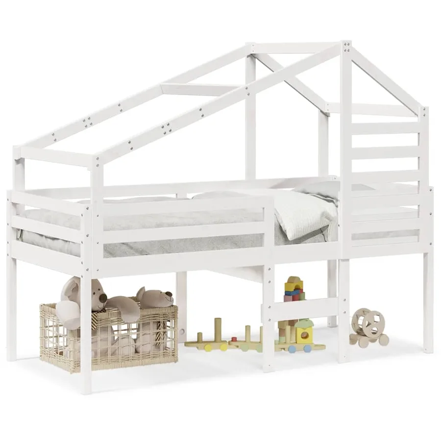 Lit haut sans matelas blanc 90x200 cm bois de pin massif - 2