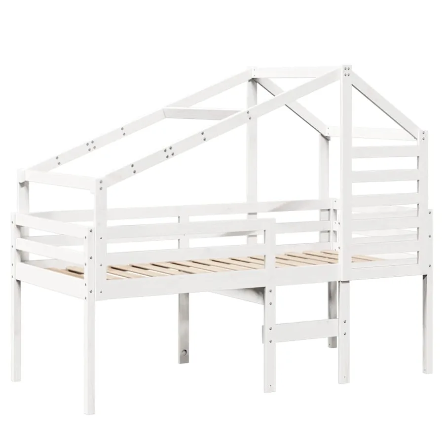 Lit haut sans matelas blanc 90x200 cm bois de pin massif - 3