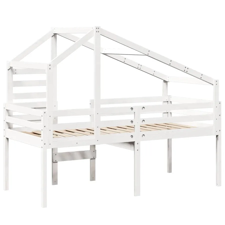 Lit haut sans matelas blanc 90x200 cm bois de pin massif - 6