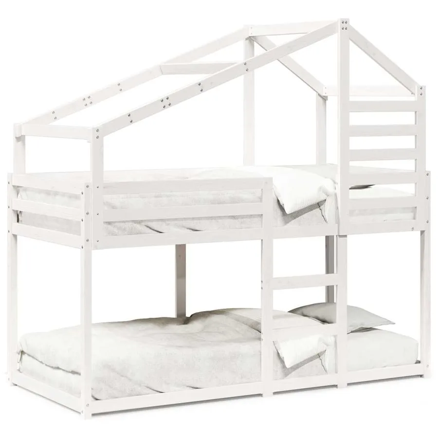 Lit superposé sans matelas blanc 90x200 cm bois de pin massif - 2