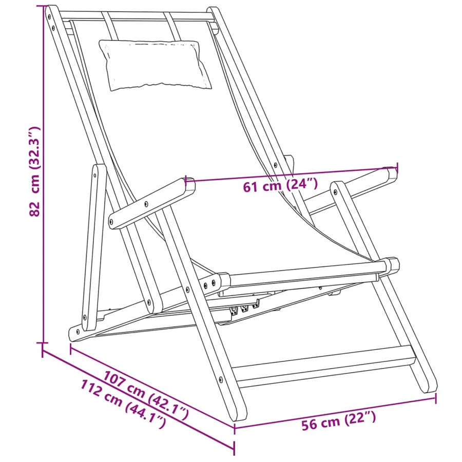 Chaise pliable de plage beige bois massif d'eucalyptus et tissu - 11