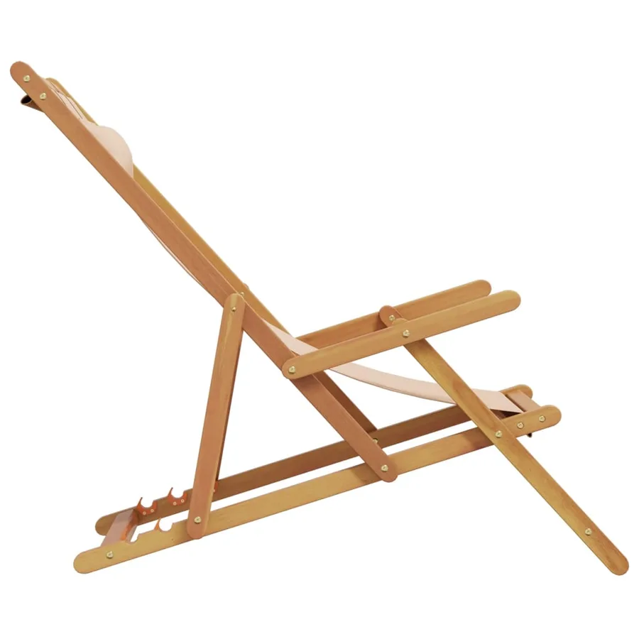 Chaise pliable de plage beige bois massif d'eucalyptus et tissu - 5