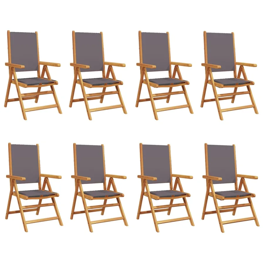 Chaises inclinables de jardin lot de 8 tissu et bois massif - 2
