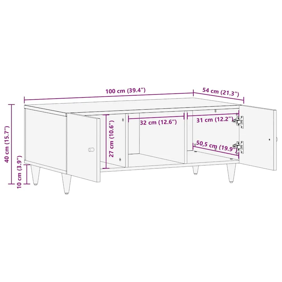 Table basse 100x54x40 cm bois de manguier massif - 11