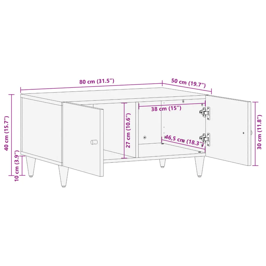 Table basse 80x50x40 cm bois de manguier massif - 11