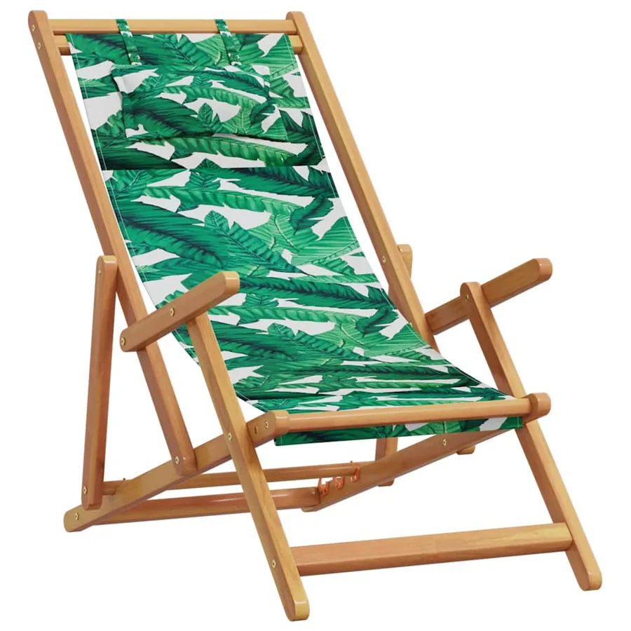 Chaise pliable plage motif de feuilles bois d'eucalyptus/tissu - 2