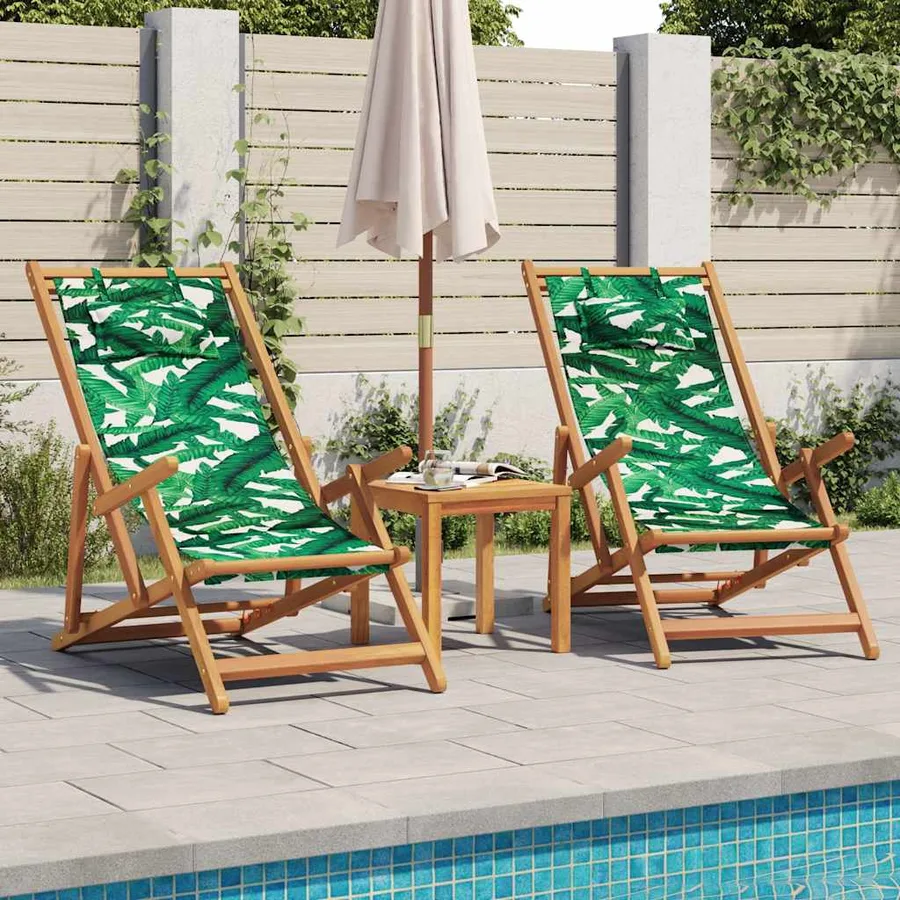 Chaise pliable plage motif de feuilles bois d'eucalyptus/tissu - 3