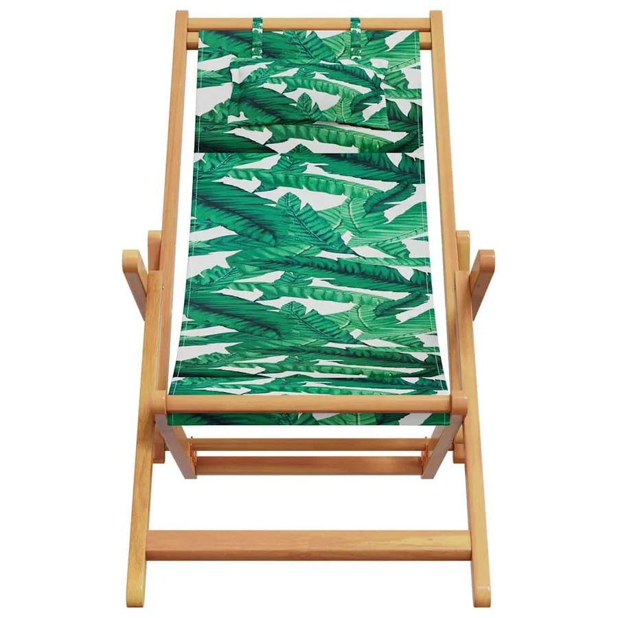 Chaise pliable plage motif de feuilles bois d'eucalyptus/tissu - 4