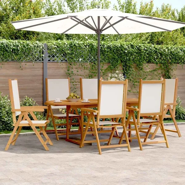 Ensemble à manger de jardin 7 pcs blanc crème tissu bois massif