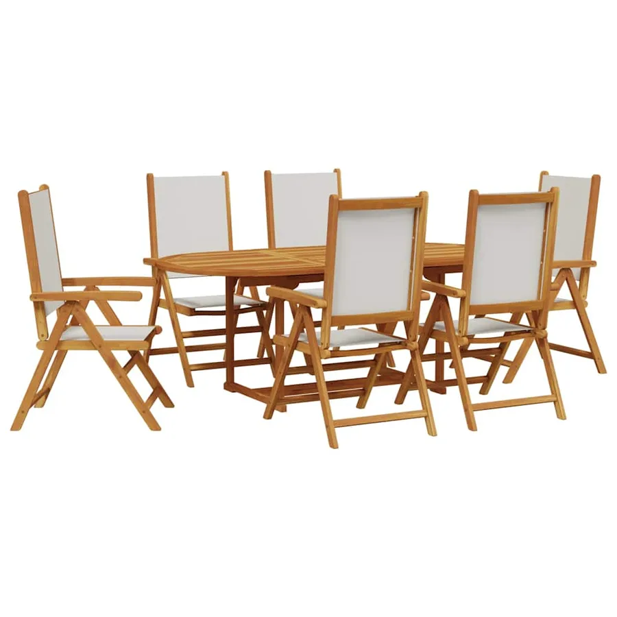 Ensemble à manger de jardin 7 pcs blanc crème tissu bois massif - 2