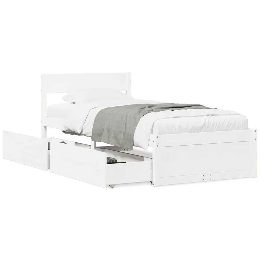 Cadre de lit sans matelas blanc 75x190 cm bois de pin massif - 2