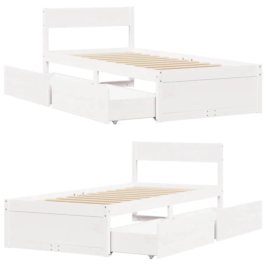 Cadre de lit sans matelas blanc 75x190 cm bois de pin massif - 7