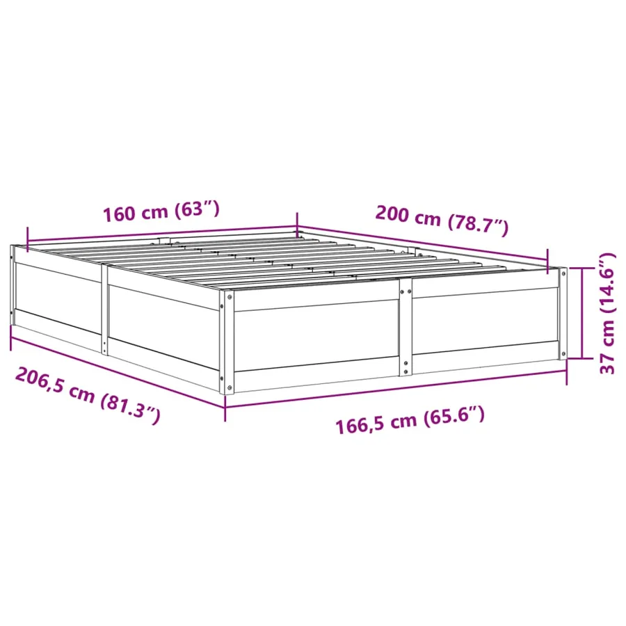 Cadre de lit sans matelas cire marron 160x200cm bois pin massif - 9