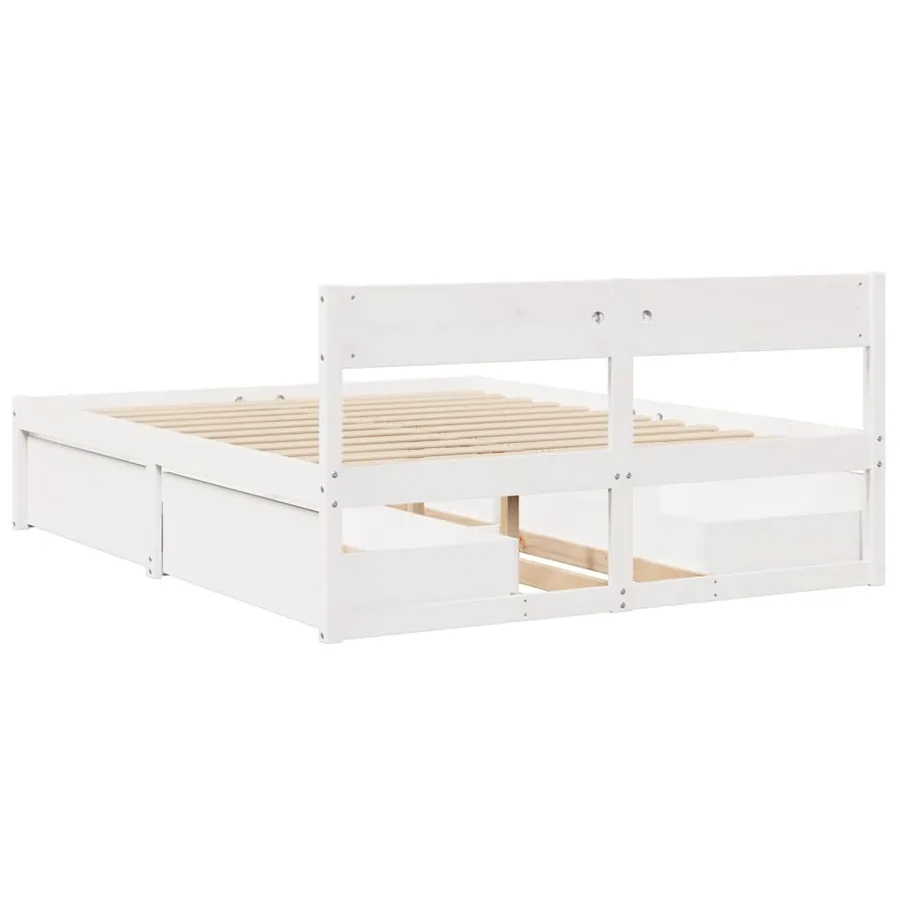 Cadre de lit sans matelas blanc 150x200 cm bois de pin massif - 6