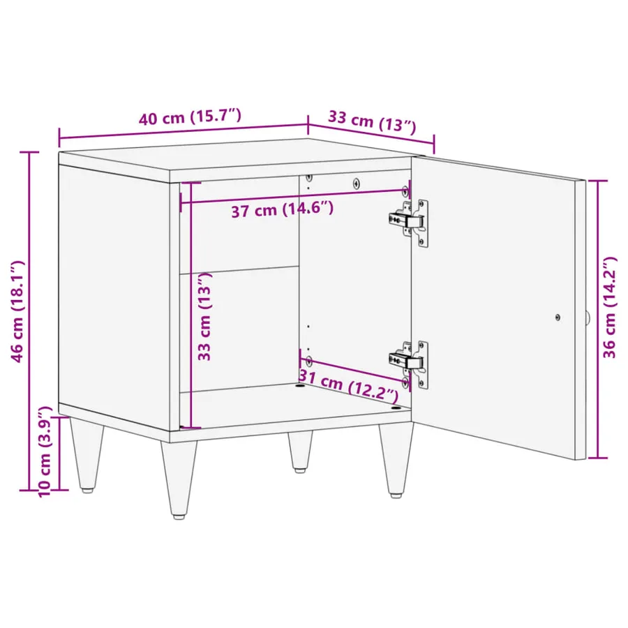 Table de chevet 40x33x46 cm Bois de manguier solide - 12