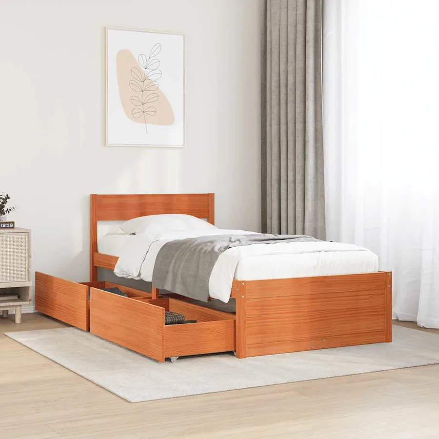Cadre de lit sans matelas cire marron 100x200cm bois pin massif