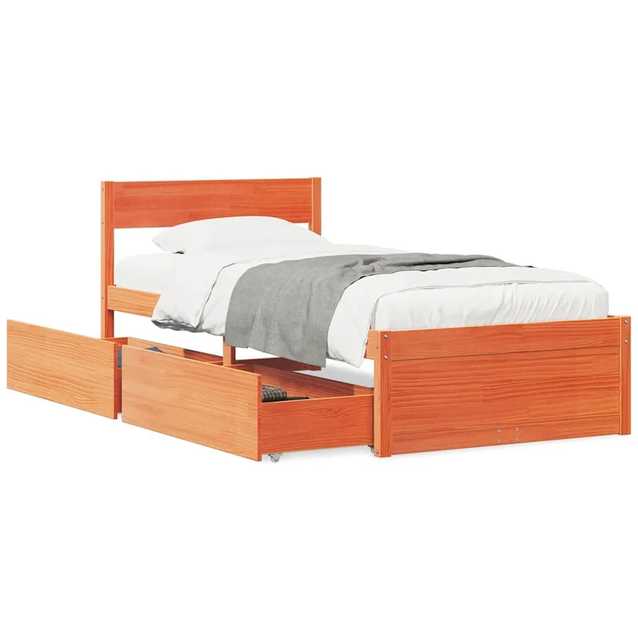 Cadre de lit sans matelas cire marron 100x200cm bois pin massif - 2