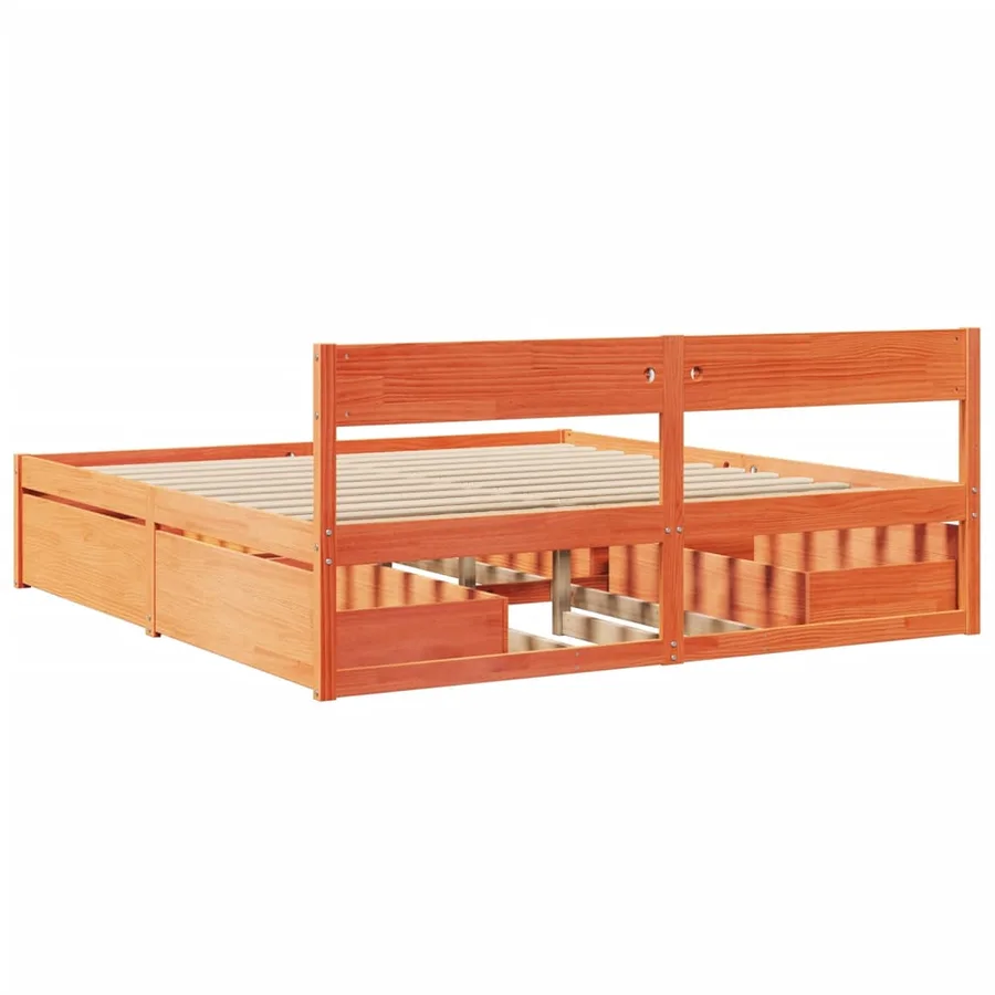 Cadre de lit sans matelas cire marron 200x200cm bois pin massif - 6