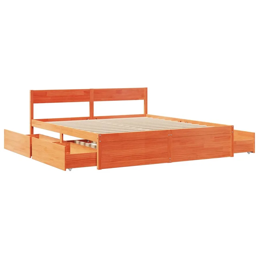 Cadre de lit sans matelas cire marron 200x200cm bois pin massif - 7