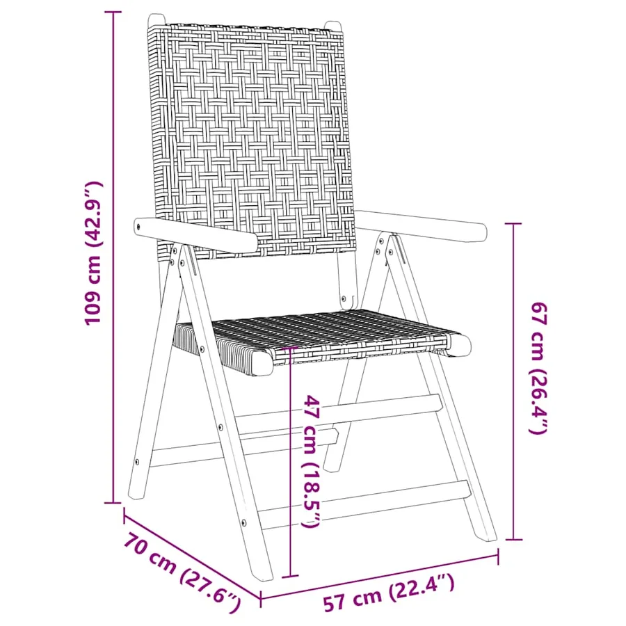 Ensemble à manger de jardin 7 pcs noir rotin et bois massif - 12