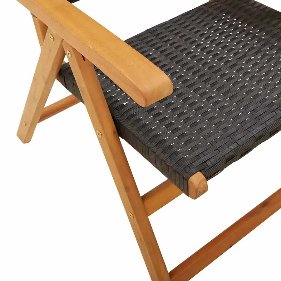 Ensemble à manger de jardin 7 pcs noir rotin et bois massif - 9