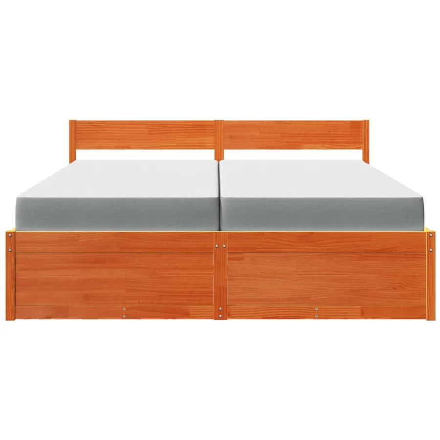 Lit avec tiroirs/matelas cire marron 200x200 cm bois massif pin - 4