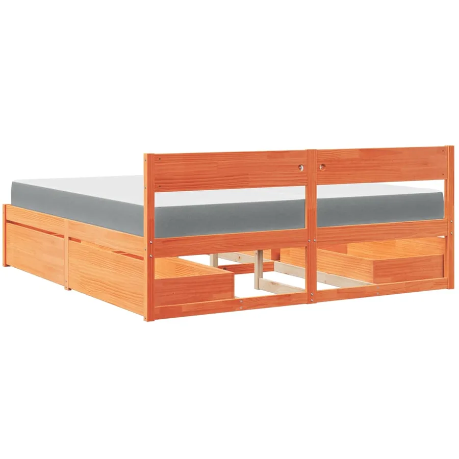 Lit avec tiroirs/matelas cire marron 200x200 cm bois massif pin - 6