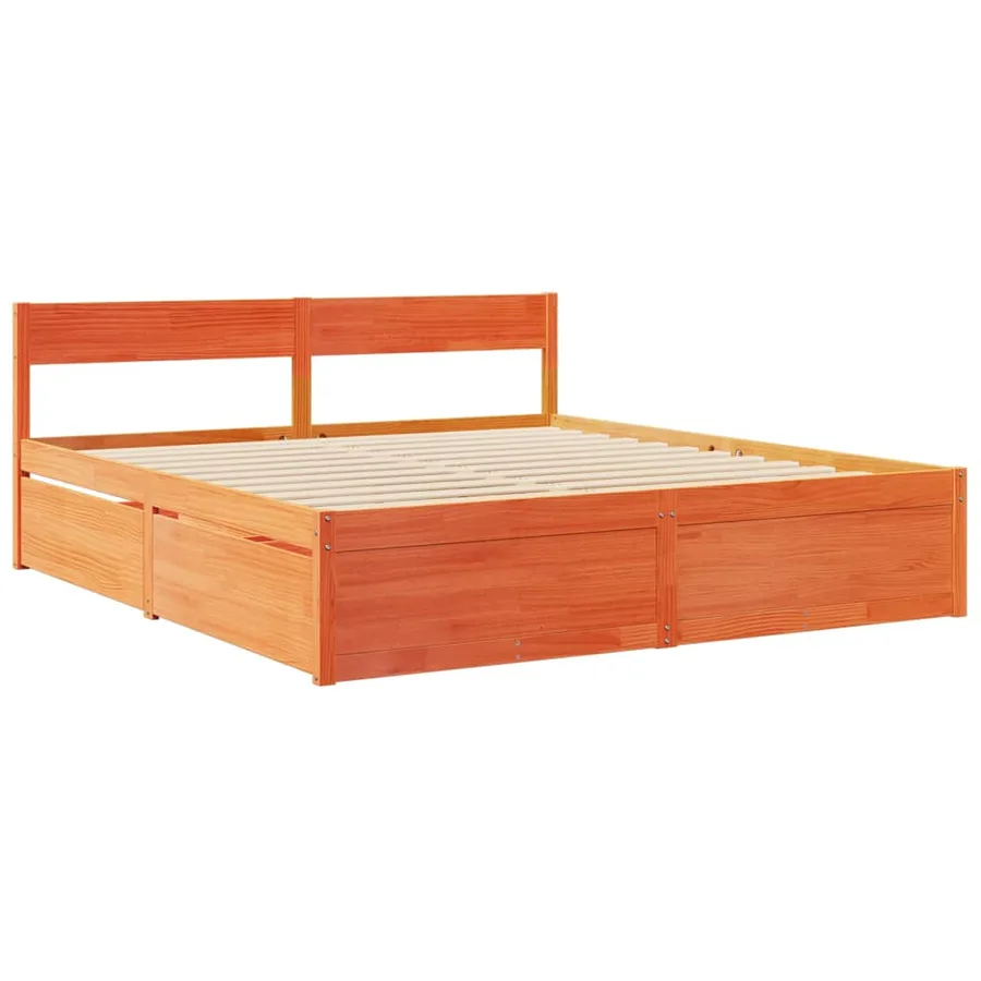 Lit avec tiroirs/matelas cire marron 200x200 cm bois massif pin - 7