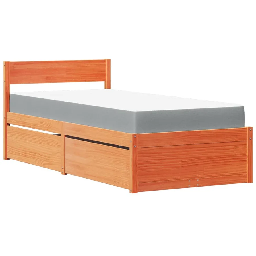 Lit avec tiroirs/matelas cire marron 100x200 cm bois massif pin - 2
