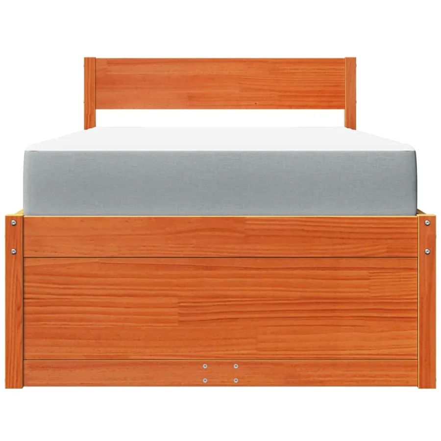 Lit avec tiroirs/matelas cire marron 100x200 cm bois massif pin - 4