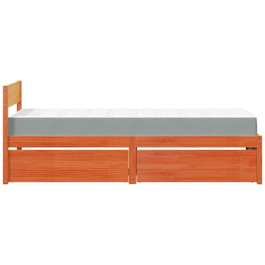 Lit avec tiroirs/matelas cire marron 100x200 cm bois massif pin - 5
