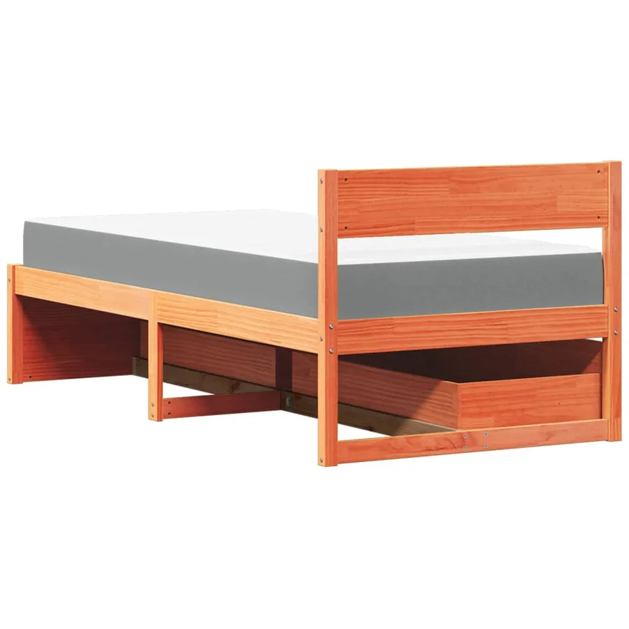 Lit avec tiroirs/matelas cire marron 100x200 cm bois massif pin - 6