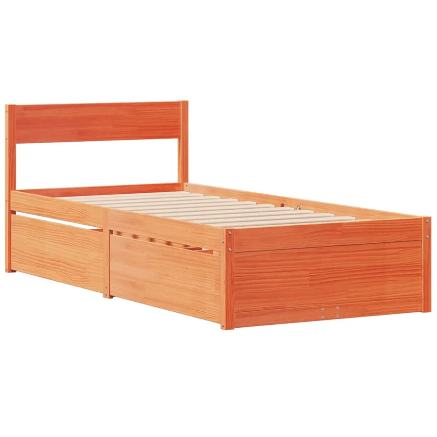 Lit avec tiroirs/matelas cire marron 100x200 cm bois massif pin - 7