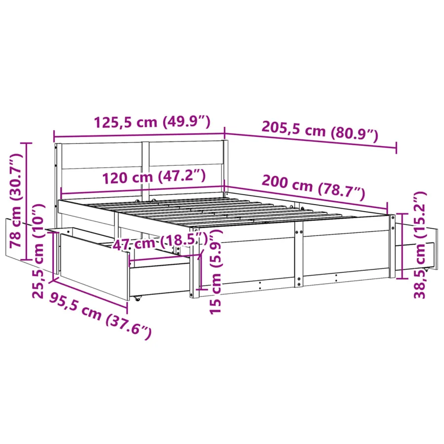Cadre de lit sans matelas blanc 120x200 cm bois de pin massif - 10