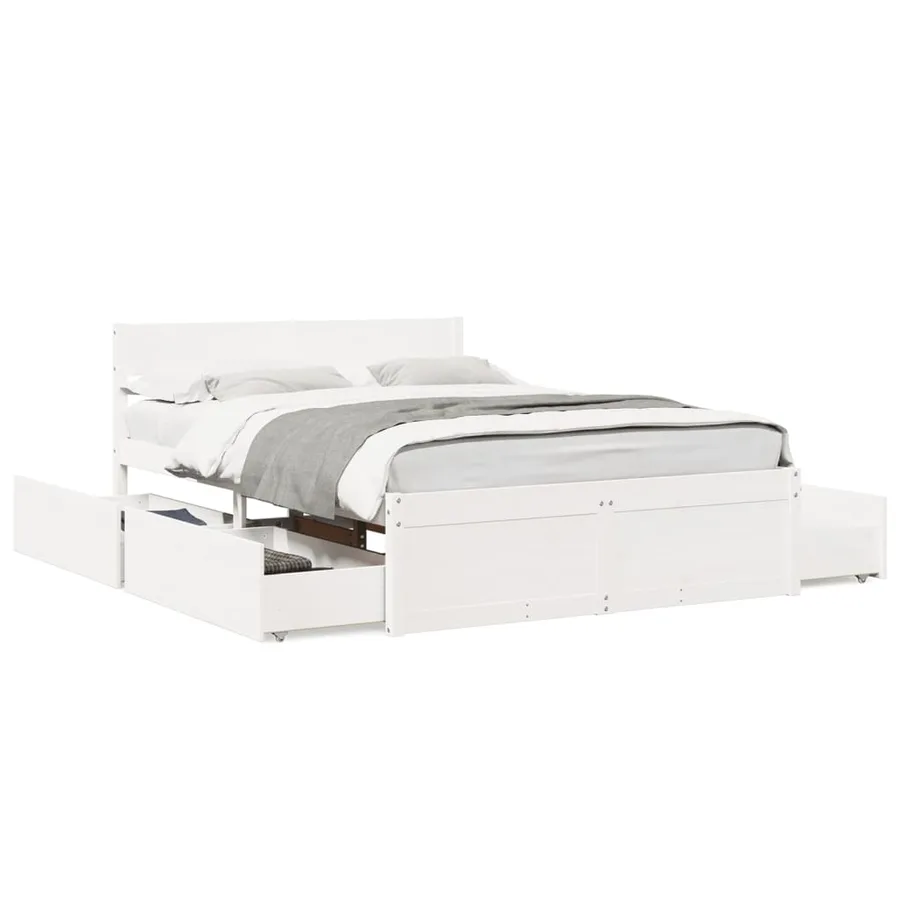 Cadre de lit sans matelas blanc 120x200 cm bois de pin massif - 2