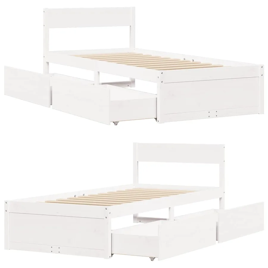 Cadre de lit sans matelas blanc 90x200 cm bois de pin massif - 7