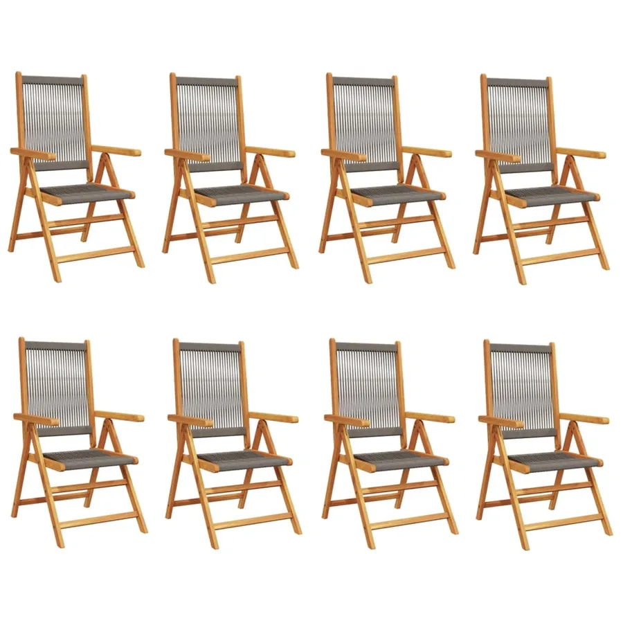 Chaises inclinables de jardin lot de 8 gris bois massif acacia - 2
