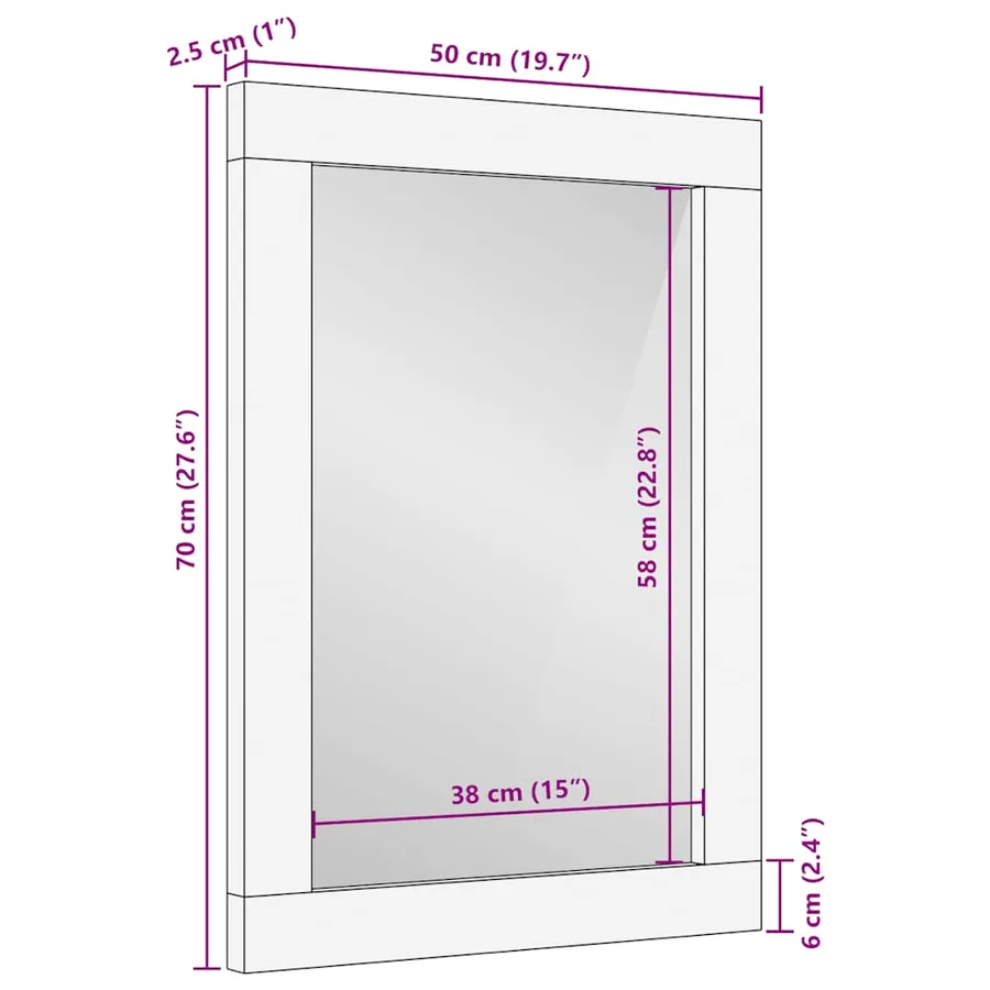 Miroir de bain 50x70x2,5 cm bois de manguier massif et verre - 10