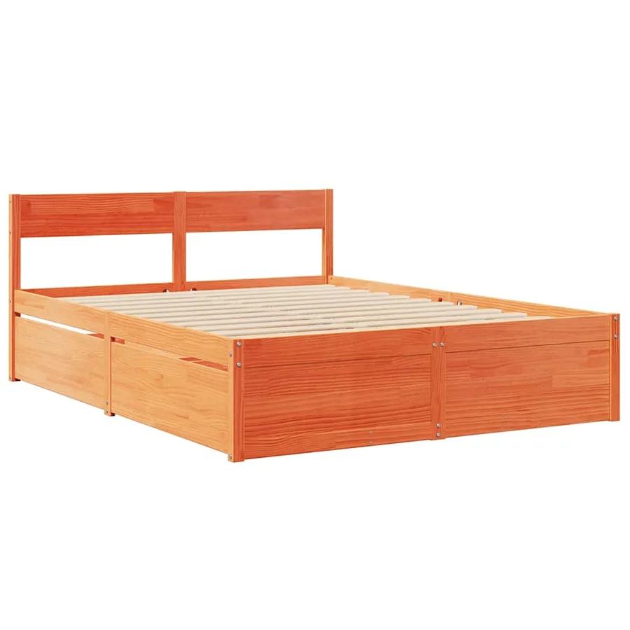 Cadre de lit sans matelas cire marron 140x200cm bois pin massif - 3