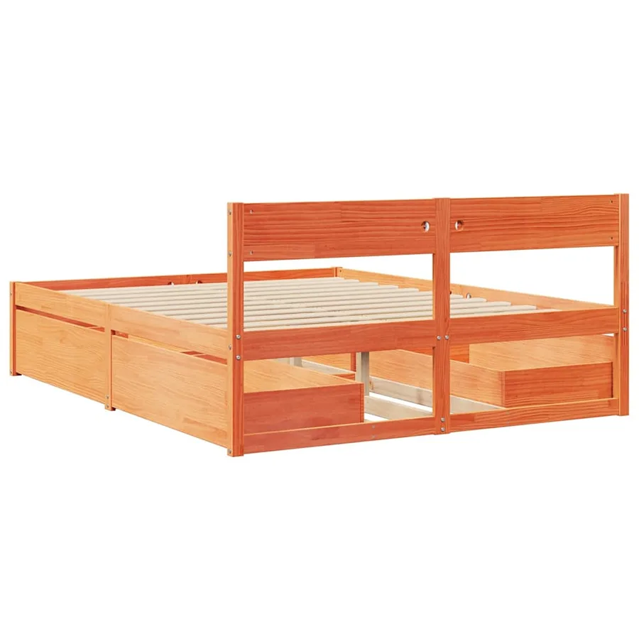 Cadre de lit sans matelas cire marron 140x200cm bois pin massif - 6