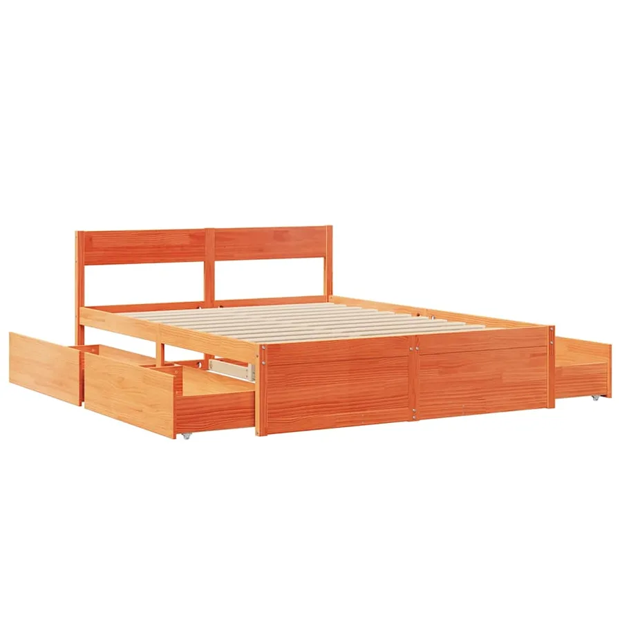 Cadre de lit sans matelas cire marron 140x200cm bois pin massif - 7