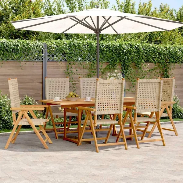 Ensemble à manger de jardin 7 pcs beige rotin et bois massif