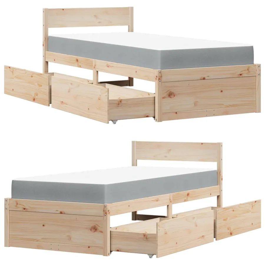 Lit avec tiroirs et matelas 90x190 cm bois massif de pin - 11