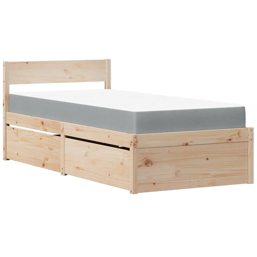 Lit avec tiroirs et matelas 90x190 cm bois massif de pin - 2