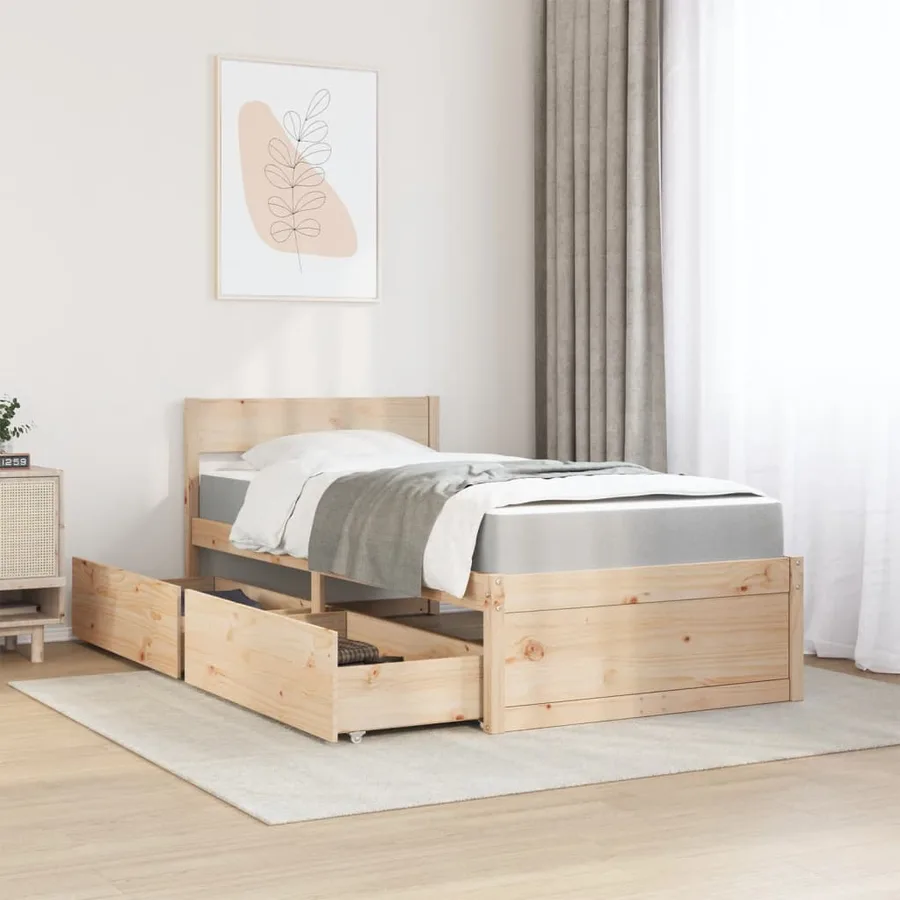 Lit avec tiroirs et matelas 90x190 cm bois massif de pin - 3