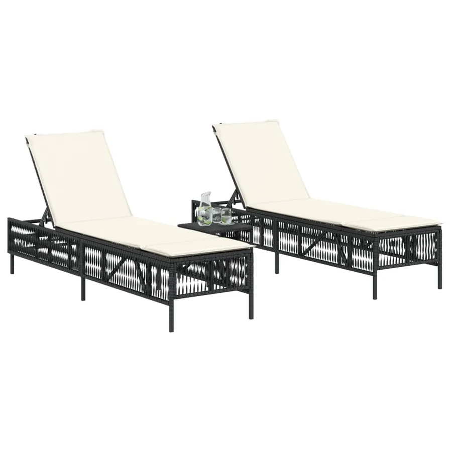Chaises longues lot de 2 avec table noir résine tressée - 3