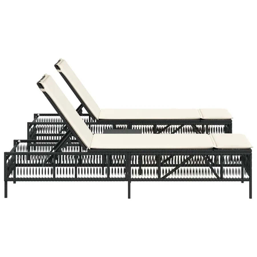 Chaises longues lot de 2 avec table noir résine tressée - 5